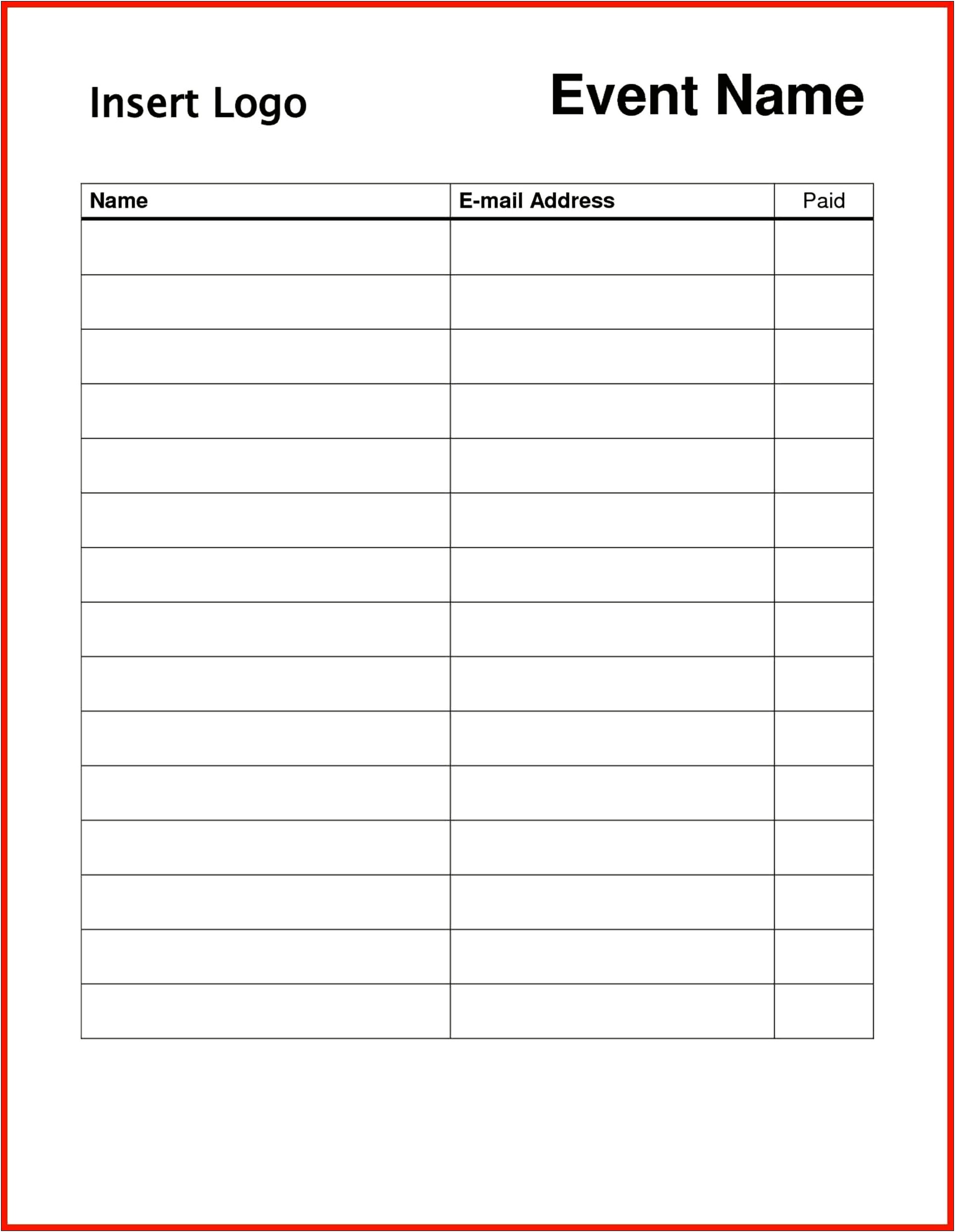 Event Sign In Sheet Template Word
