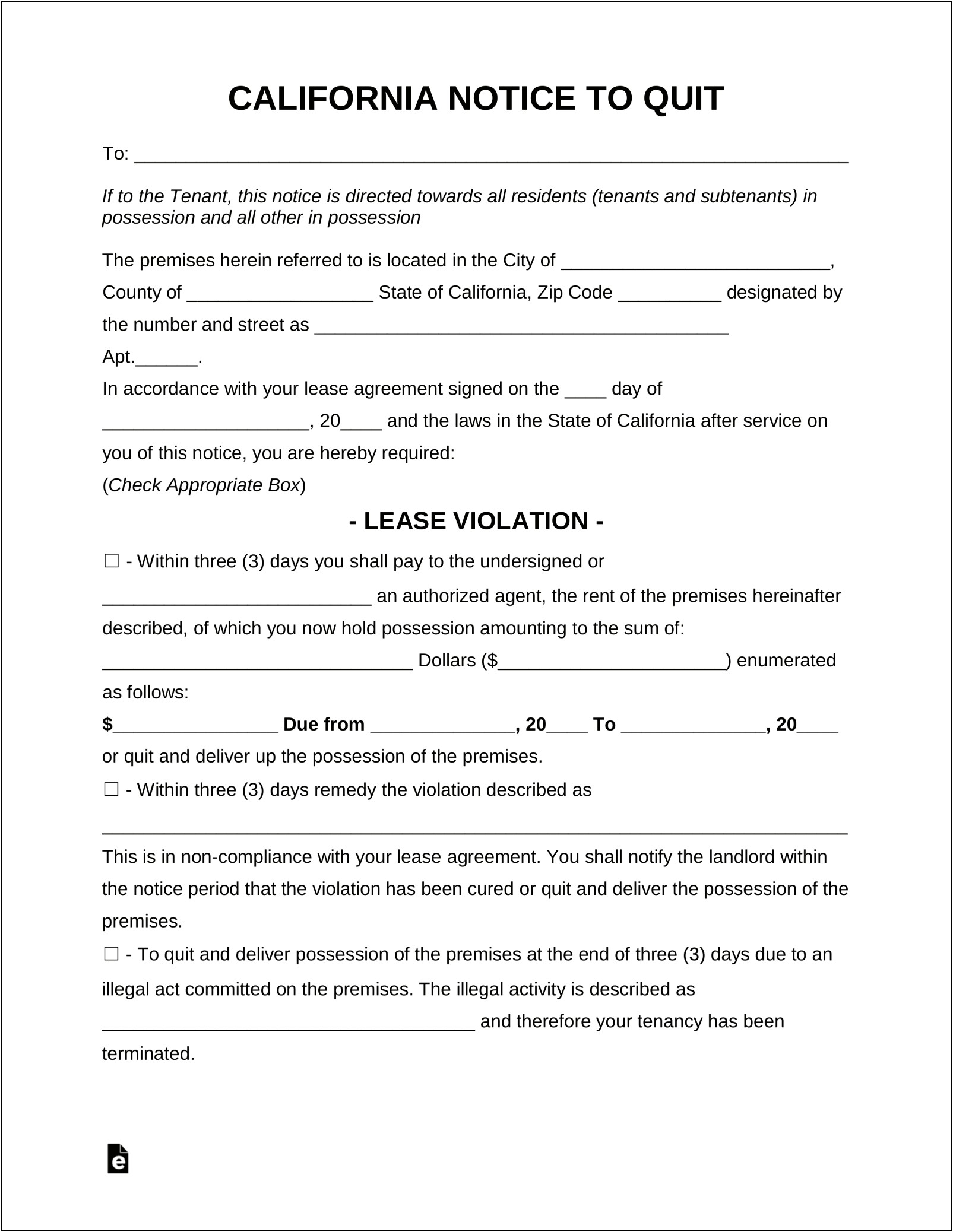 Eviction Notice Word Doc Template California