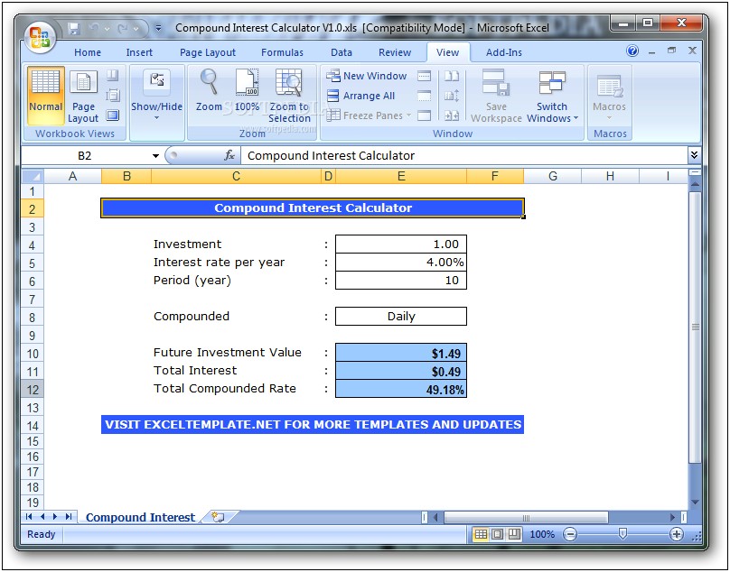 Excel Compound Interest Rate Calculation Template Download