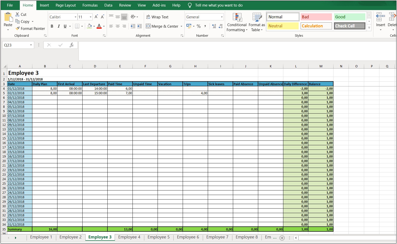 Excel Monthly Timesheet Template With Calculationsfree Download