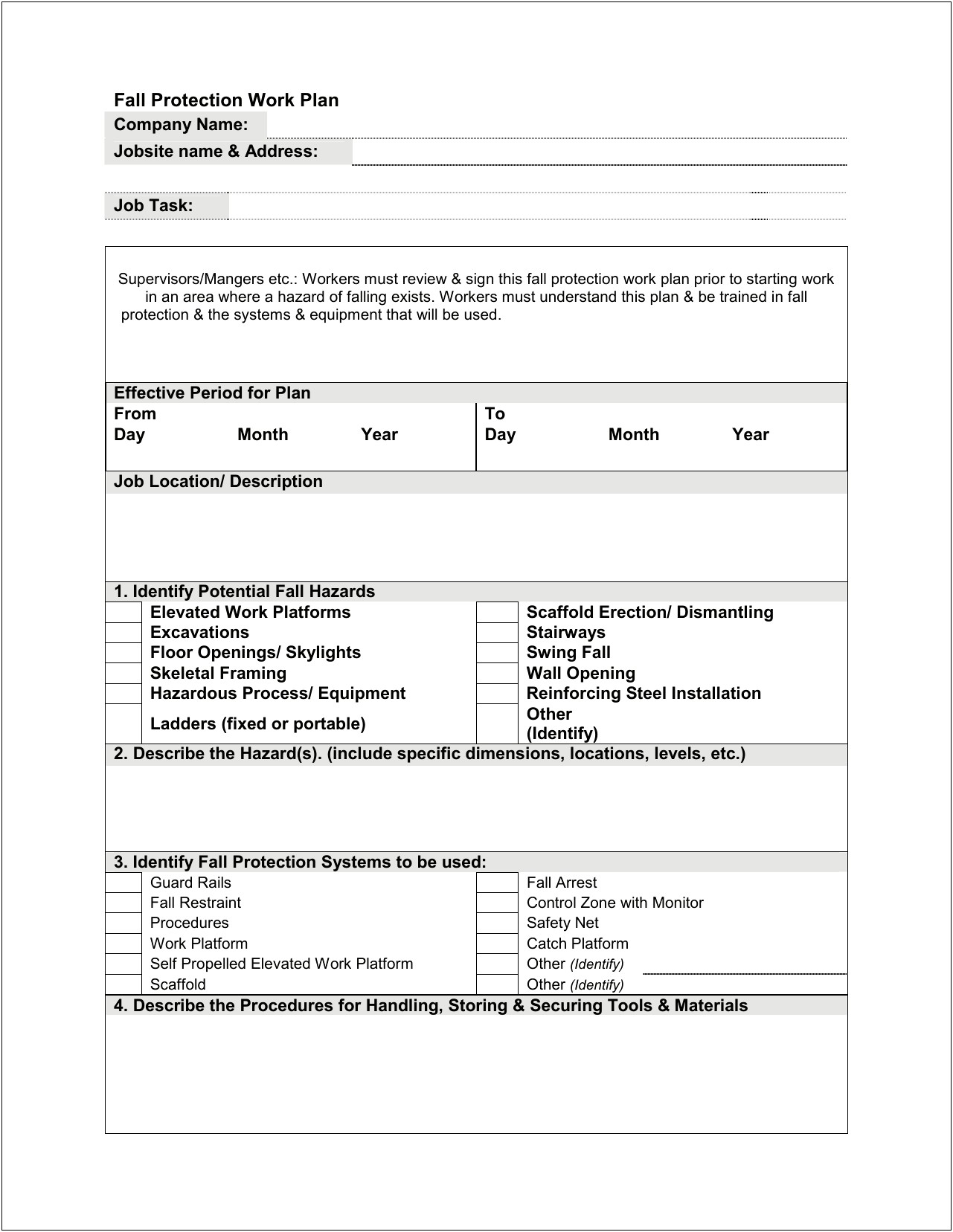 Fall Protection Plan Template Word Document