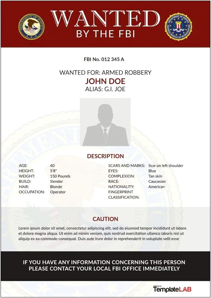 Fbi Wanted Poster Template Microsoft Word