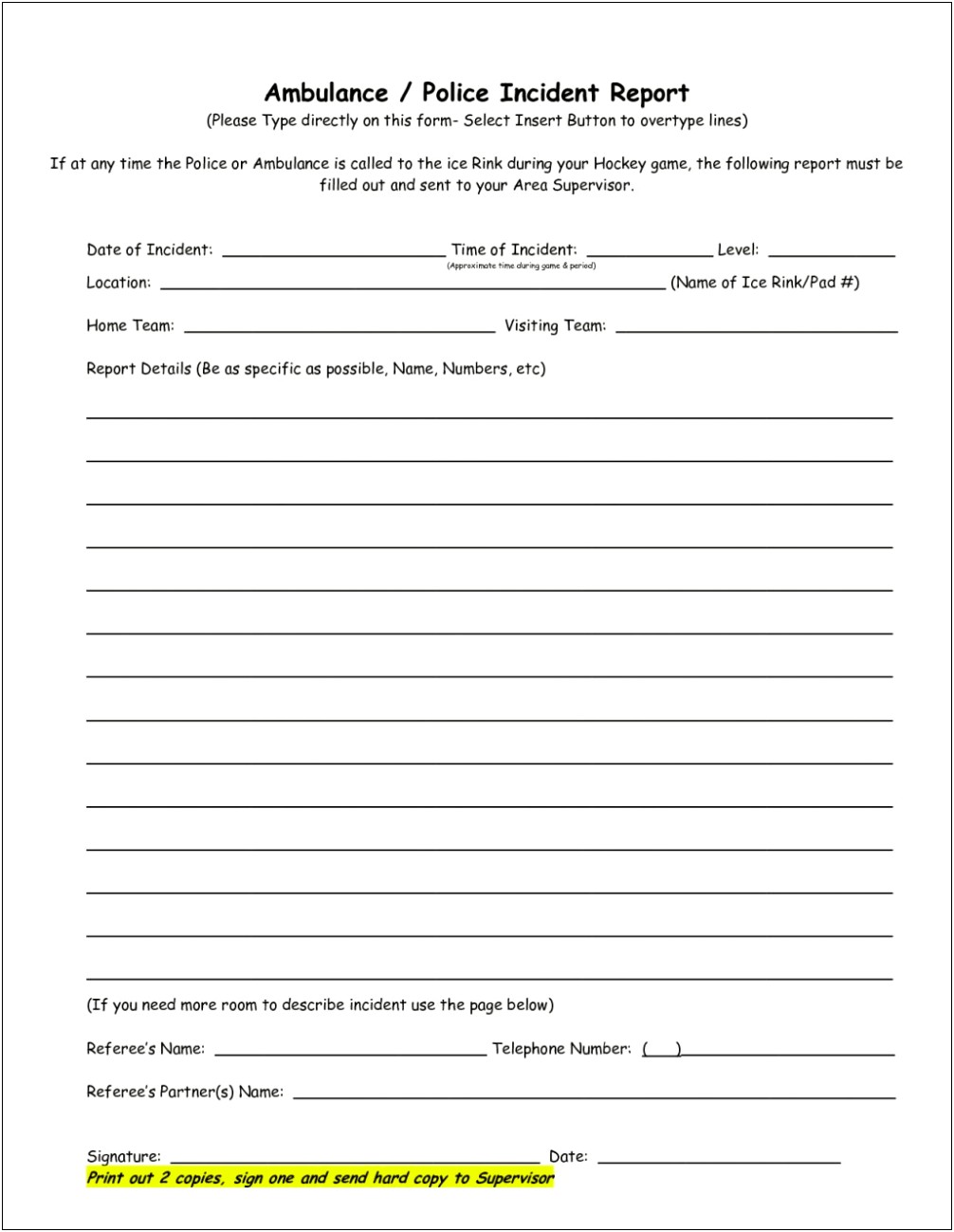 Fillable Police Incident Report Form Template Word Fbi