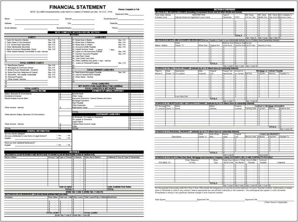 Financial Statement Document Template For Word