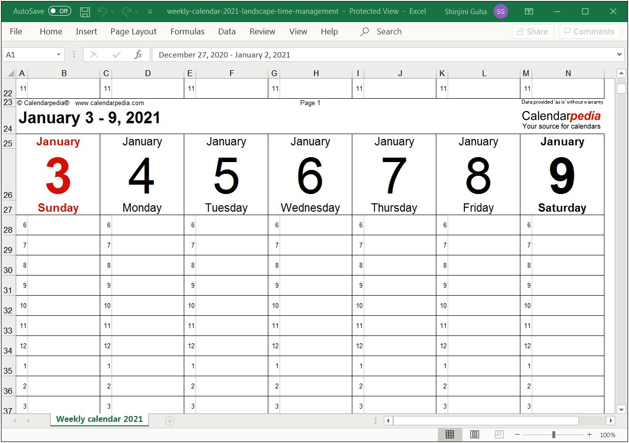 Flexible Calendar Template For Word Or Excel
