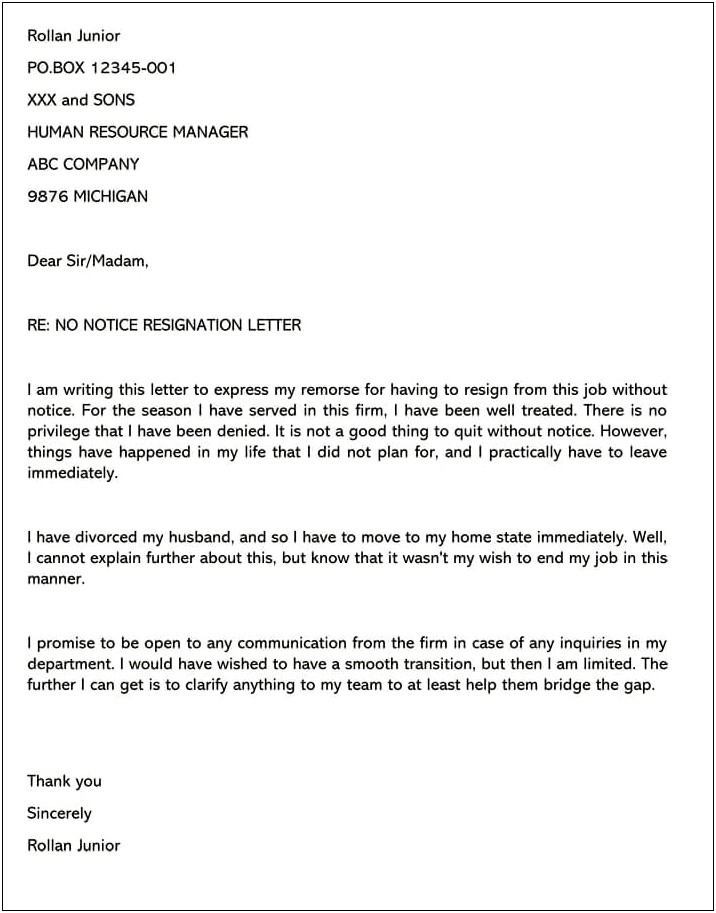 Formal Letter Of Resignation Word Template