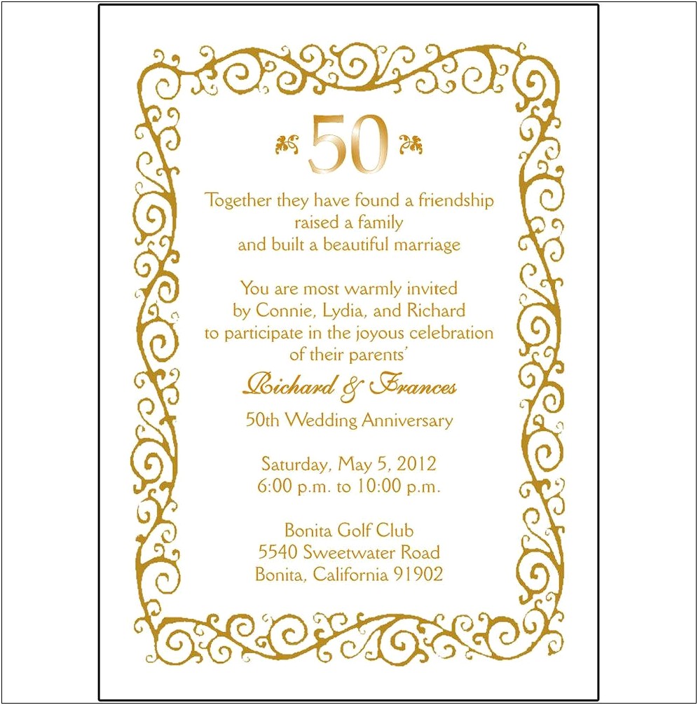 Free Invitations For 50th Wedding Anniversary