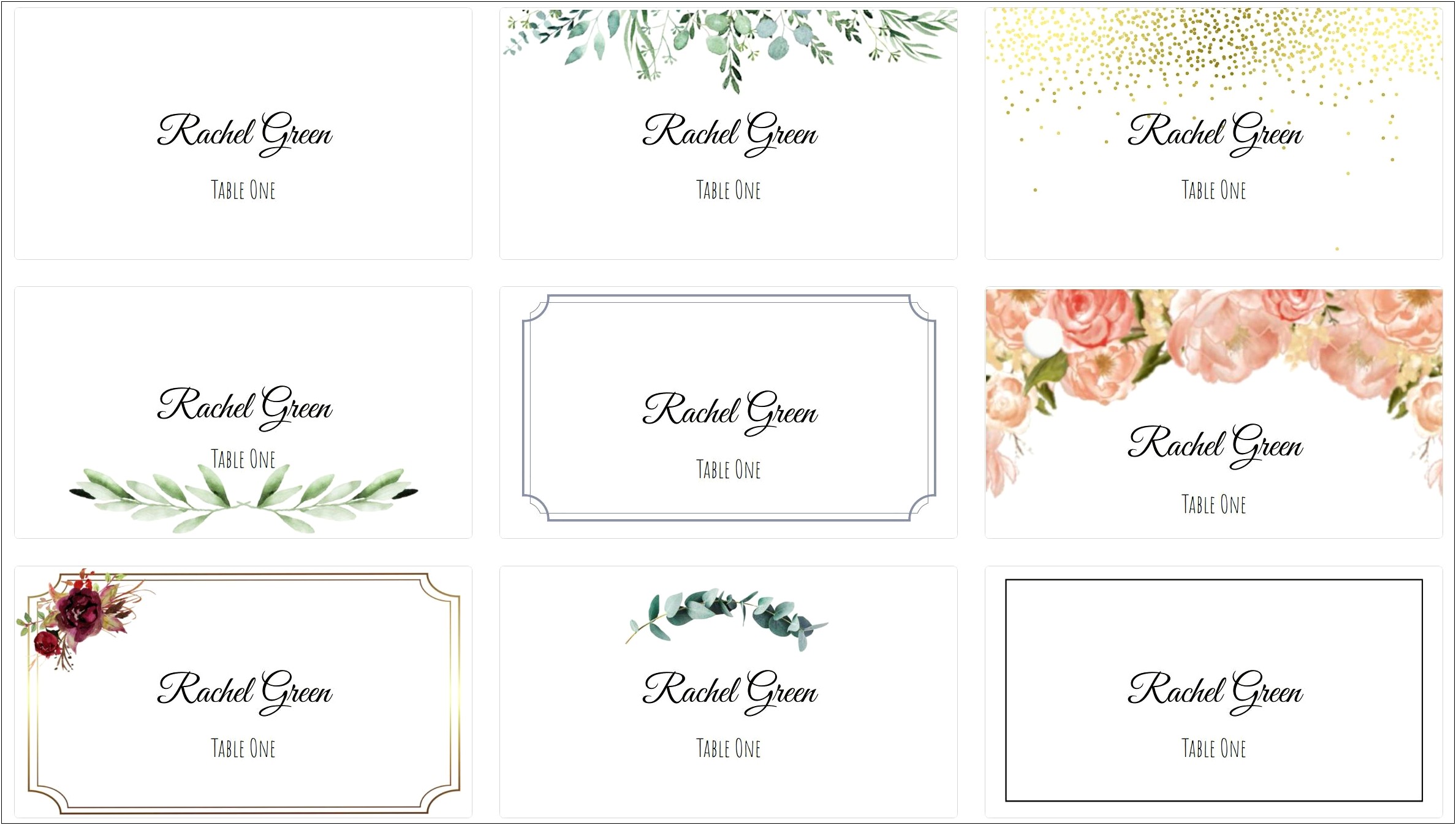 Free Printable Place Card Template Word