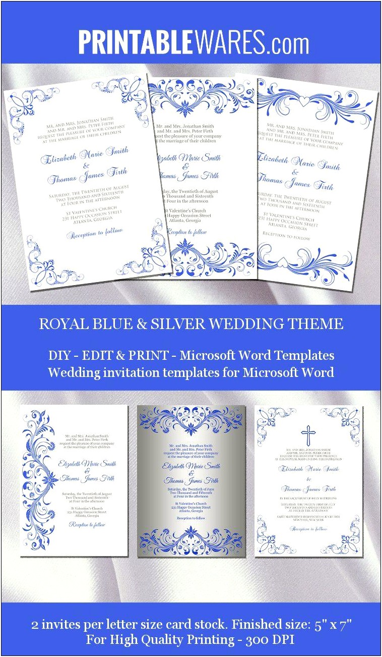 Free Printable Royal Blue Wedding Invitations