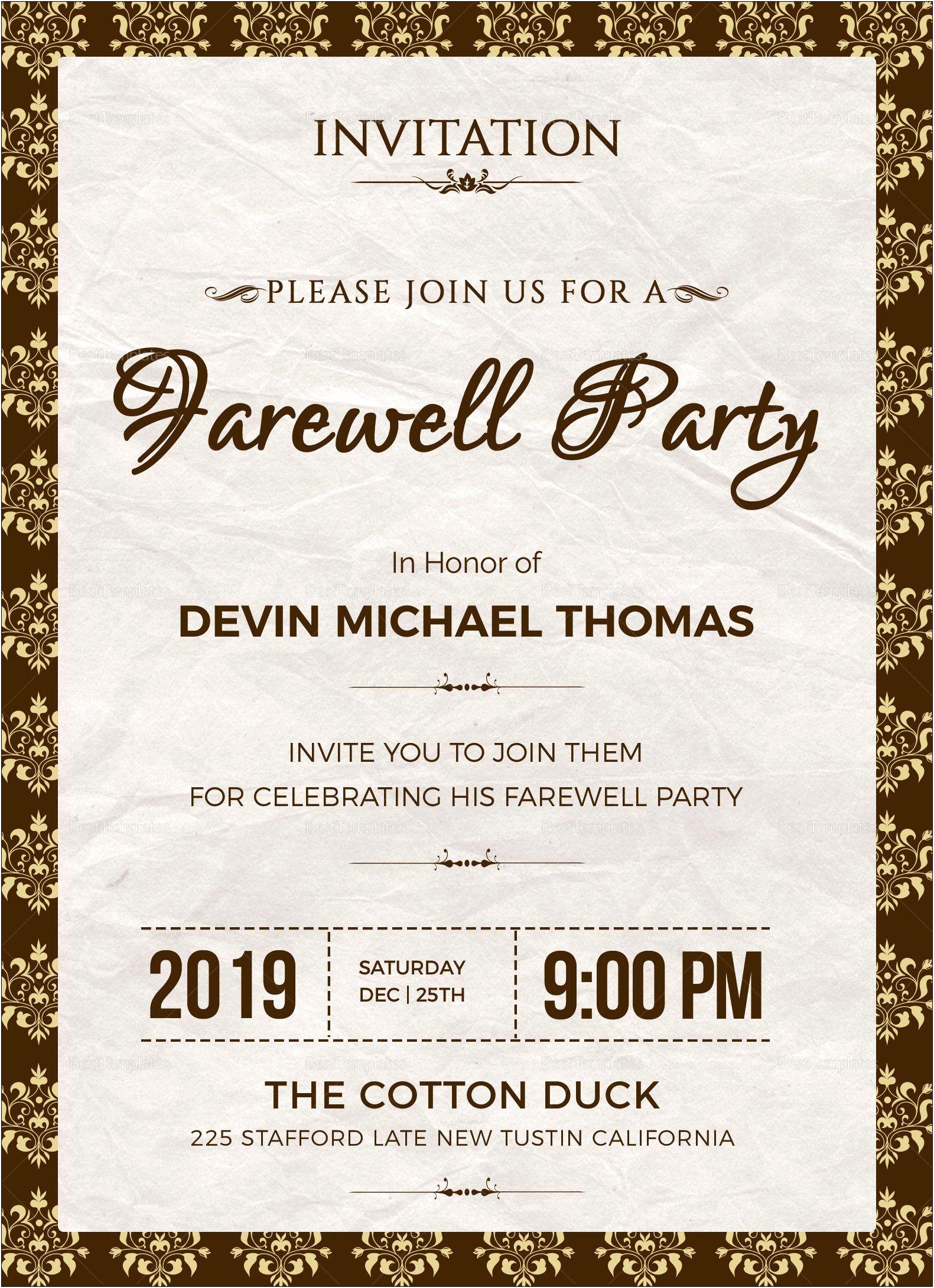 Free Retirement Party Invitation Template Word