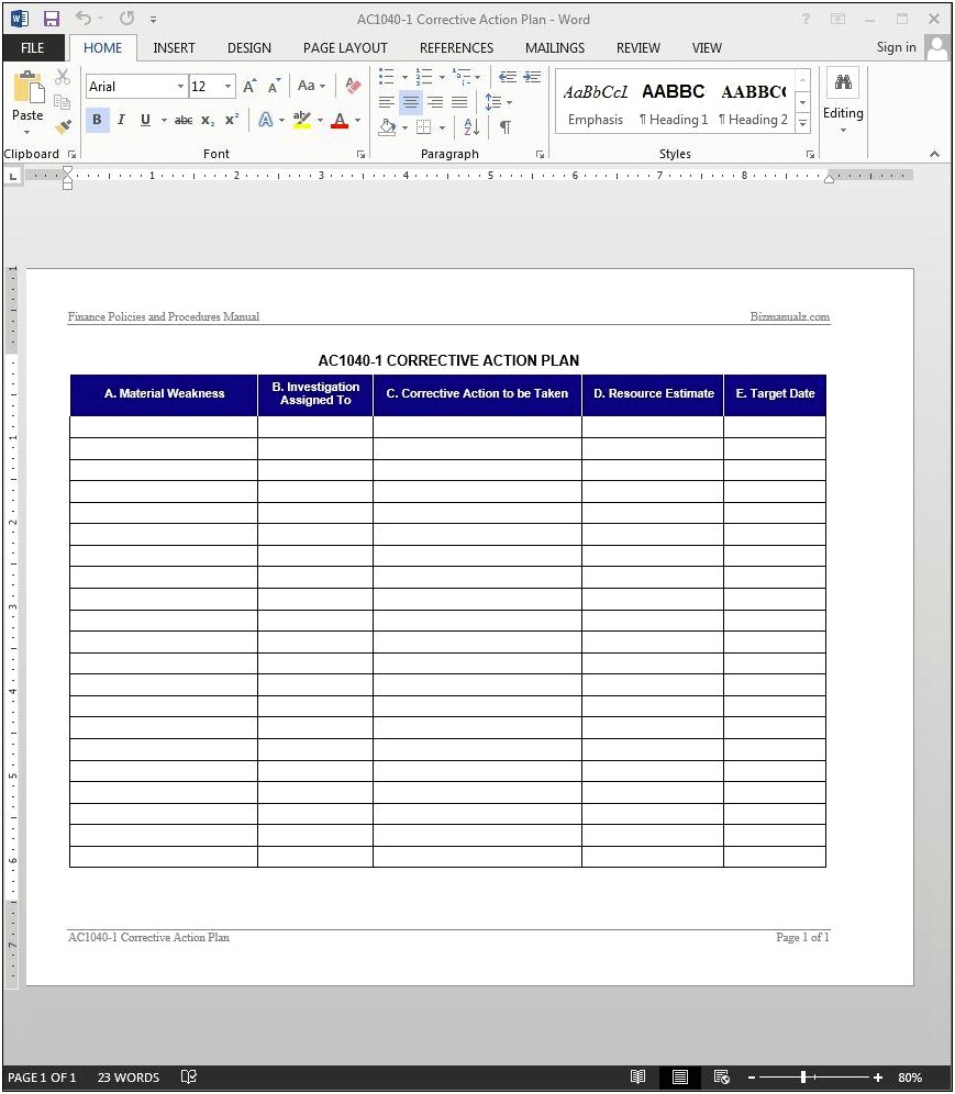 Free Sales Action Plan Template Word