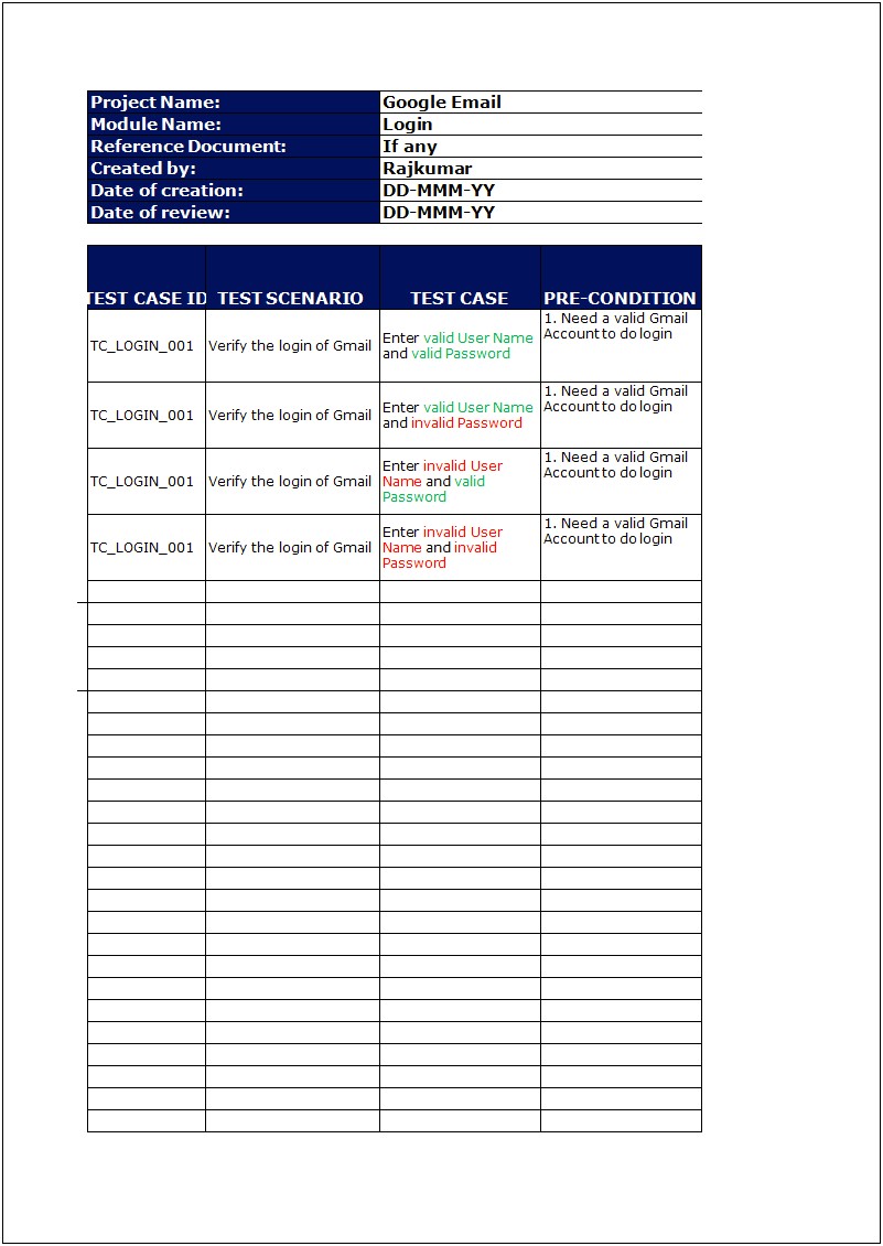 Free Test Case Template Excel Download