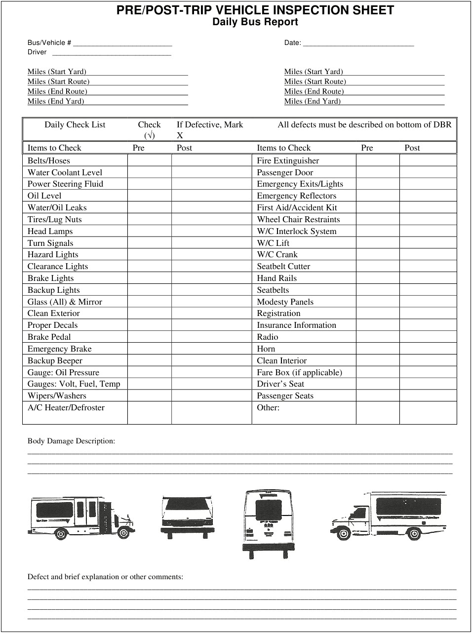 Free Vehicle Inspection Sheet Template Word