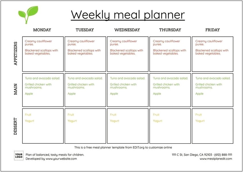 Free Weekly Dinner Planner Template Word