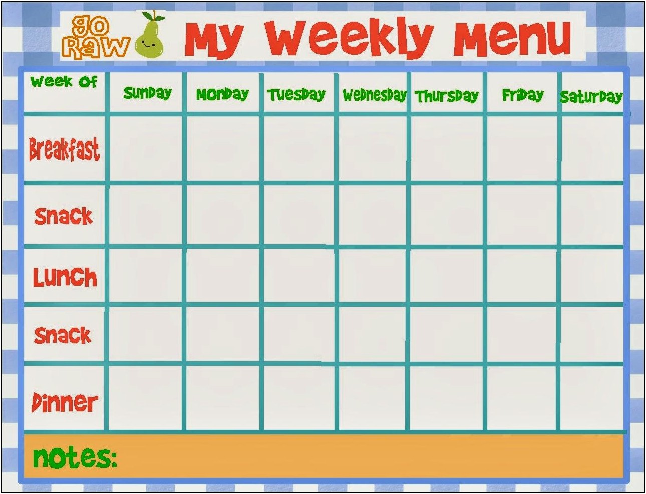 Free Weekly Menu Schedule Template Word