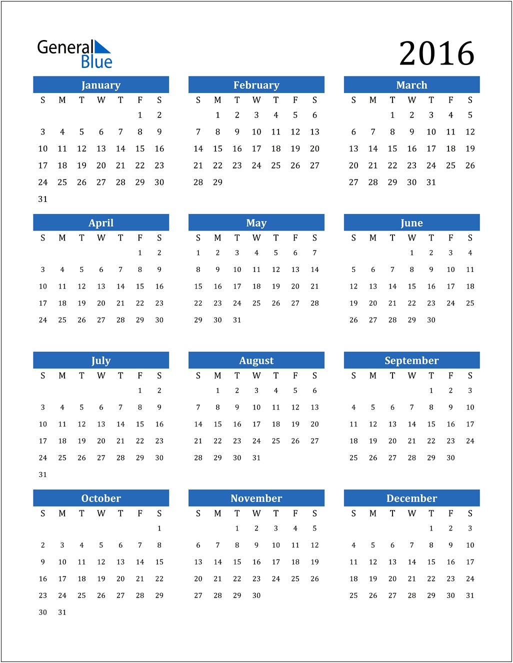 Free Yearly Calendar Template 2016 Word