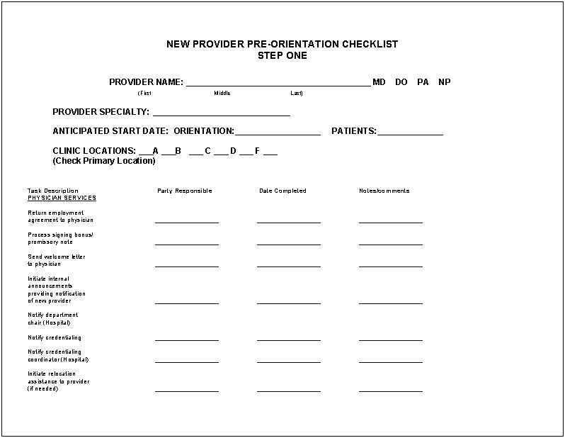 Freee Orientation Checklist Template For Word