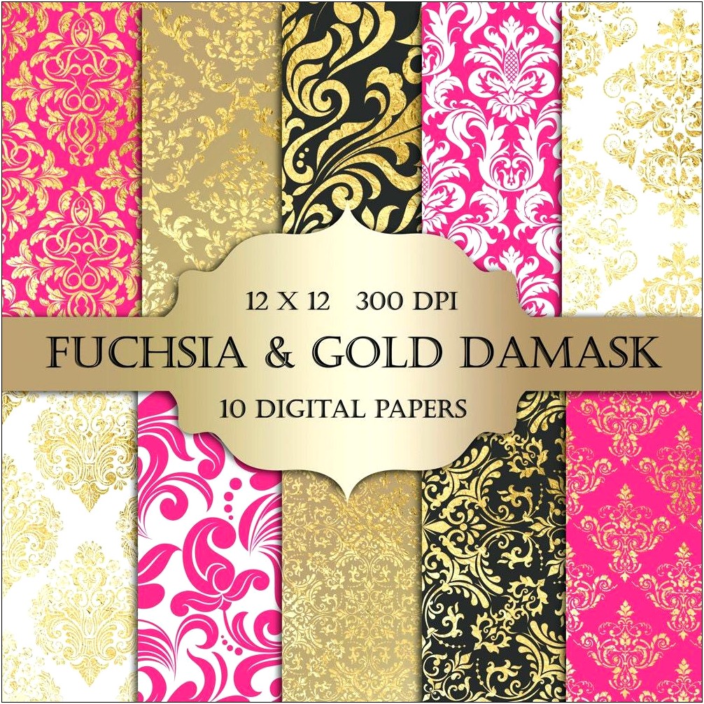 Fuchsia And Black Damask Wedding Invitations