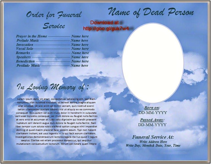 Funeral Order Of Service Template Word