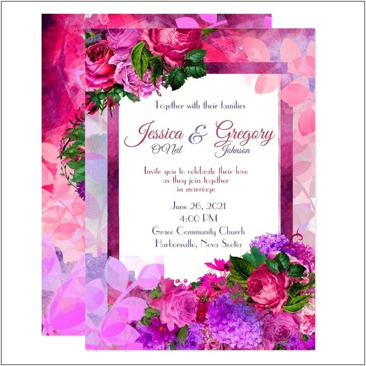 Fuschia And Purple Wedding Invitation Bouquet
