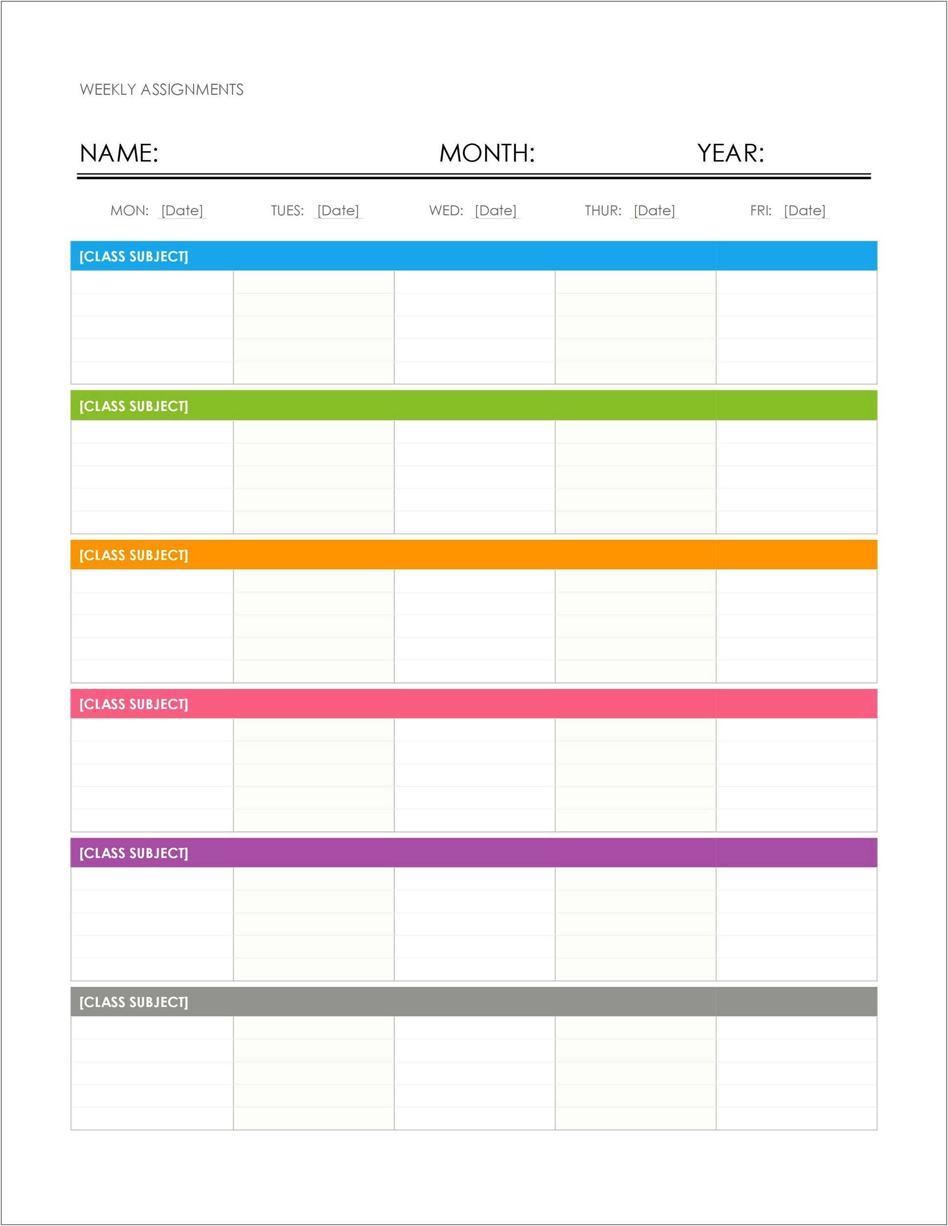 General Weekly Calendar Template In Word File