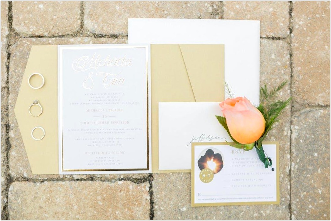 Gilded Evergreen Foil Pressed Wedding Invitations Sample