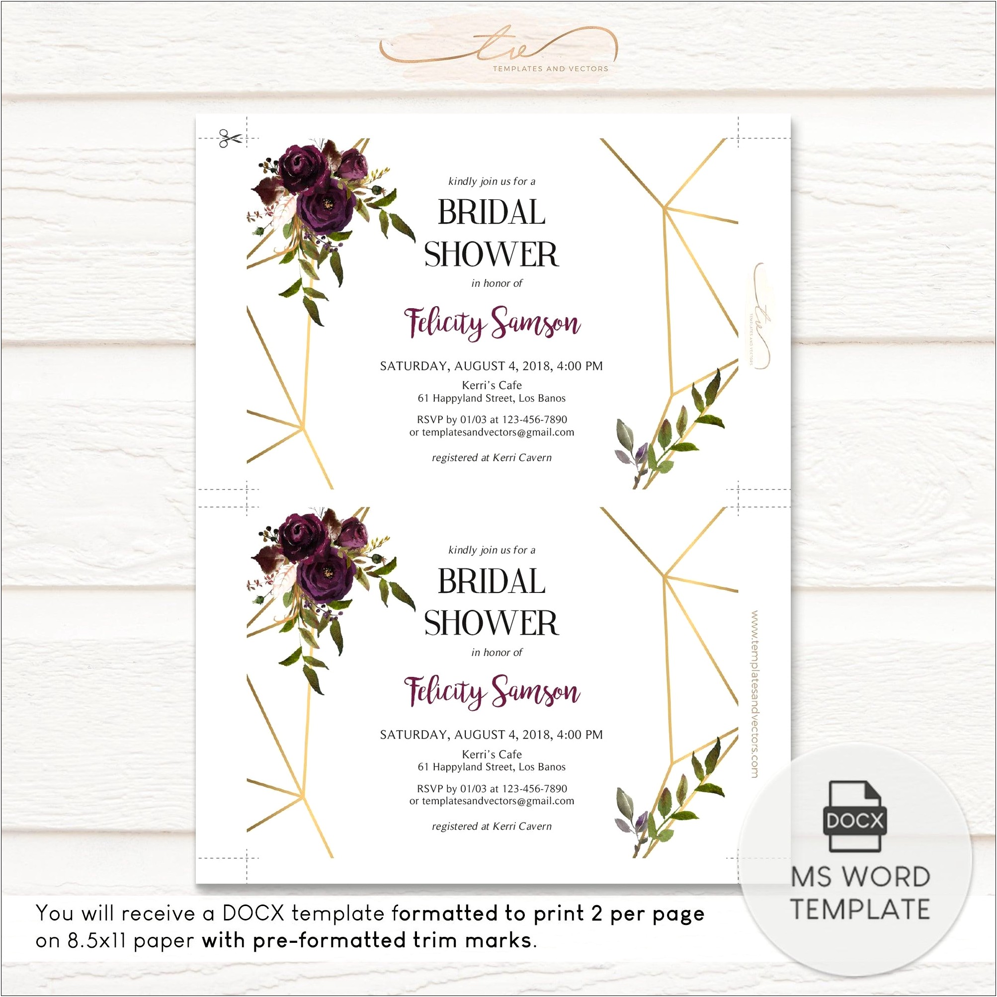 Gold And Burgundy Wedding Shower Invitation