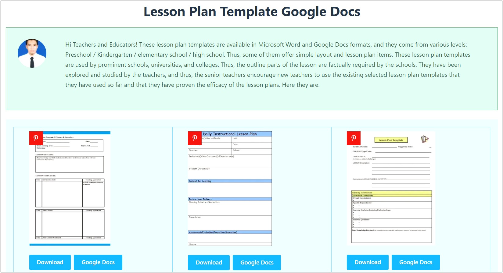 Google Doc Lesson Plan Template Download