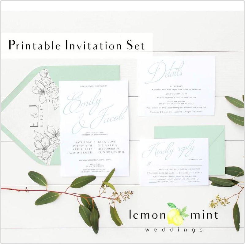 Gray And Mint Wedding Invitations Sets