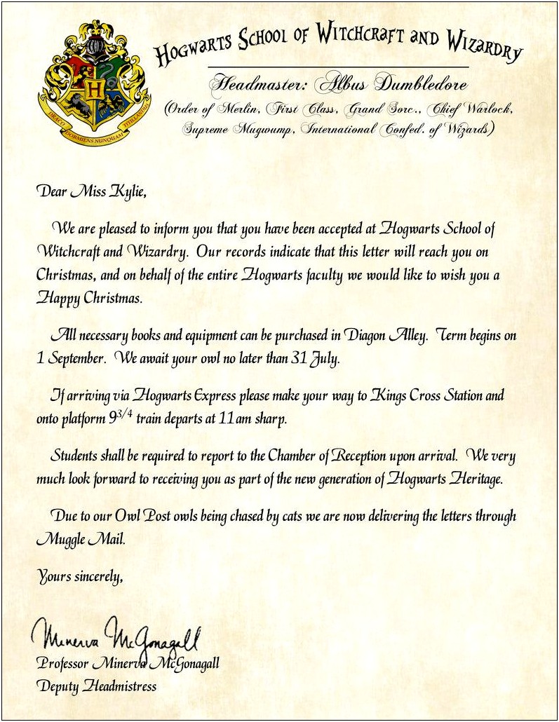Harry Potter Acceptance Letter Template Word