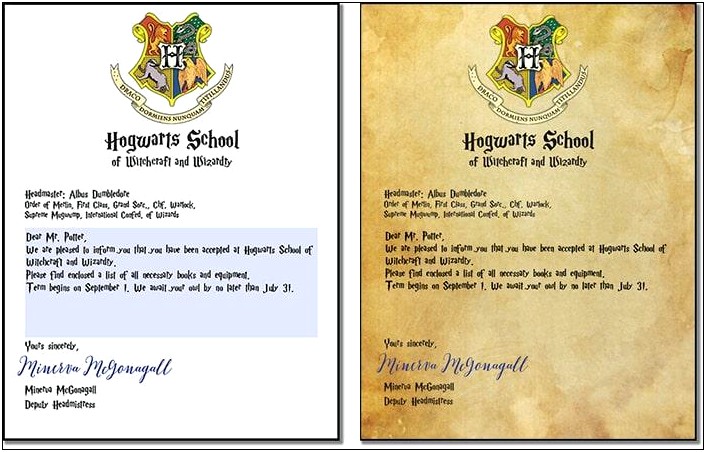 Harry Potter Acceptance Letter Word Template