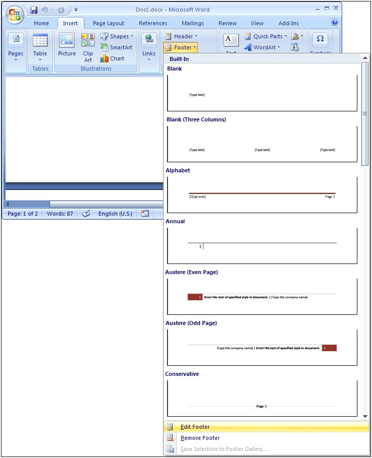Header And Footer In Word 2007 Templates