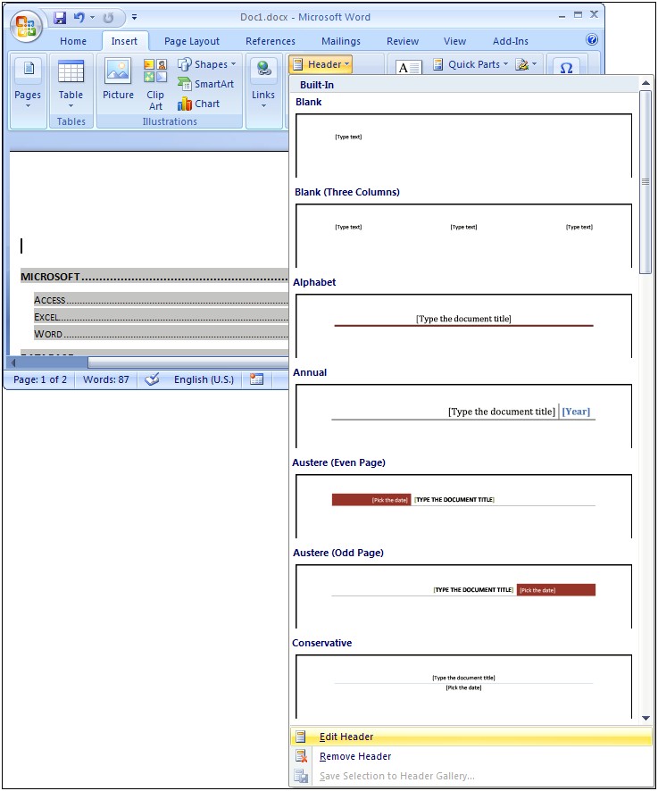 Header And Footer Templates Word 2007