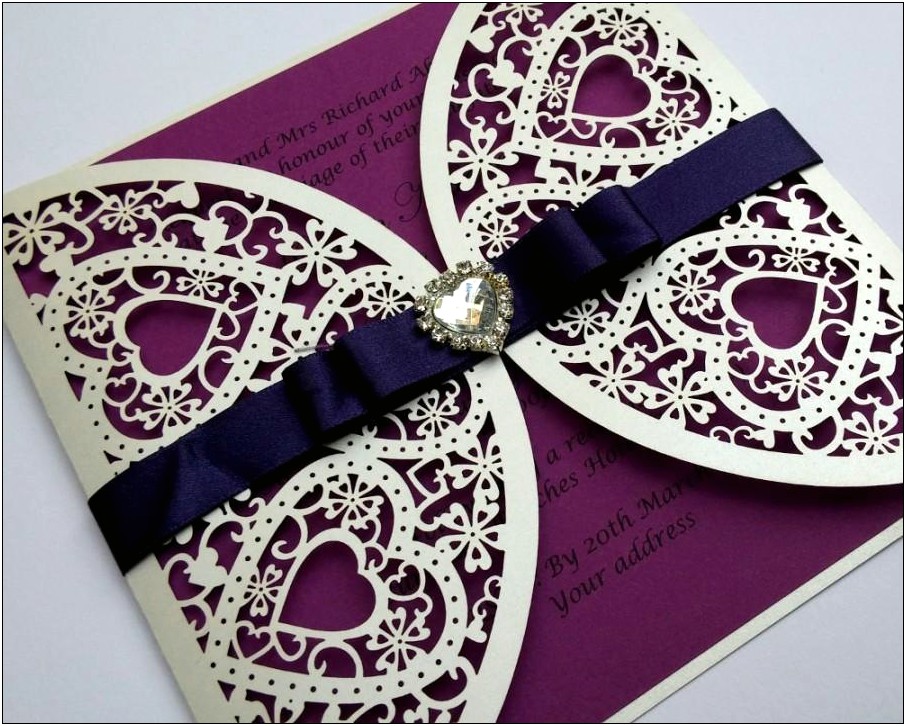 Heart Plum And Silver Wedding Invitations