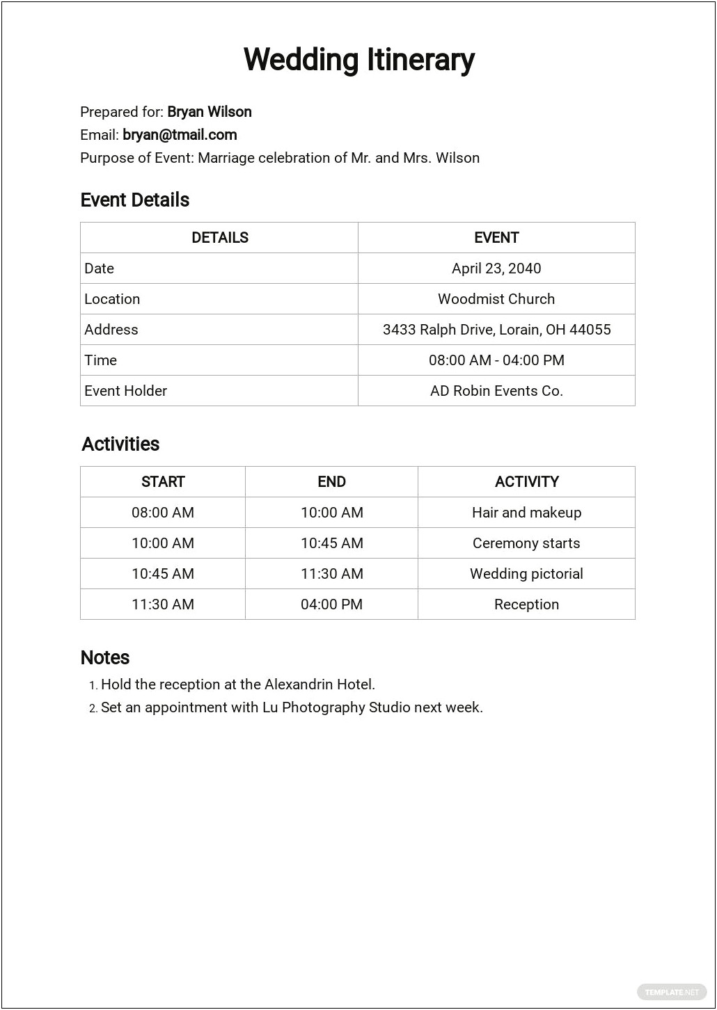 Hen Do Itinerary Template Free Download