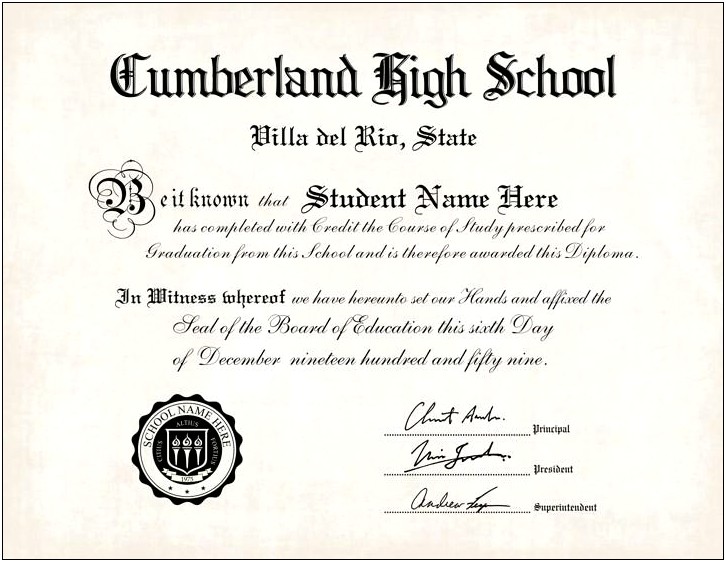 High School Diploma Template Word With Seal
