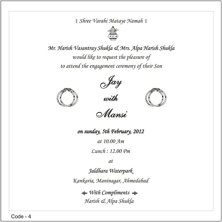 Hindu Wedding Ring Ceremony Invitation Wordings