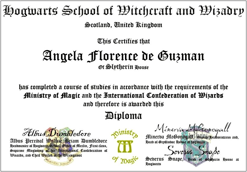 Hogwarts Customizable Diploma Template Free Download