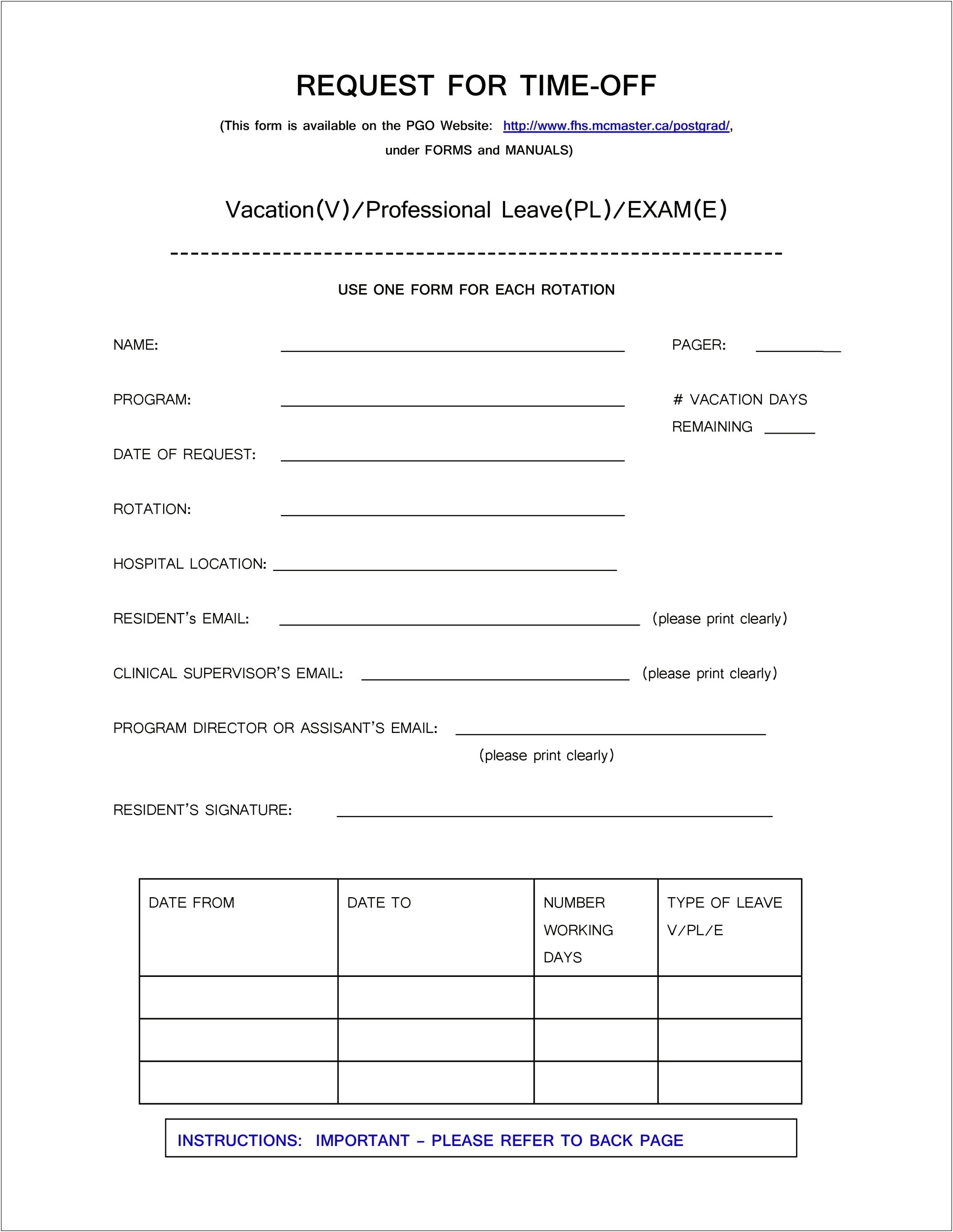 Holiday Request Form Template Free Download