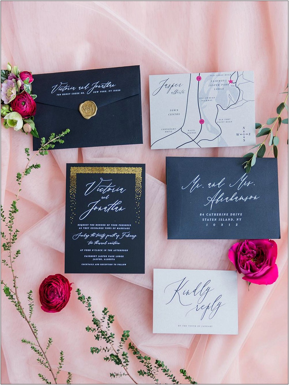 Hot Pink White And Black Wedding Invitations