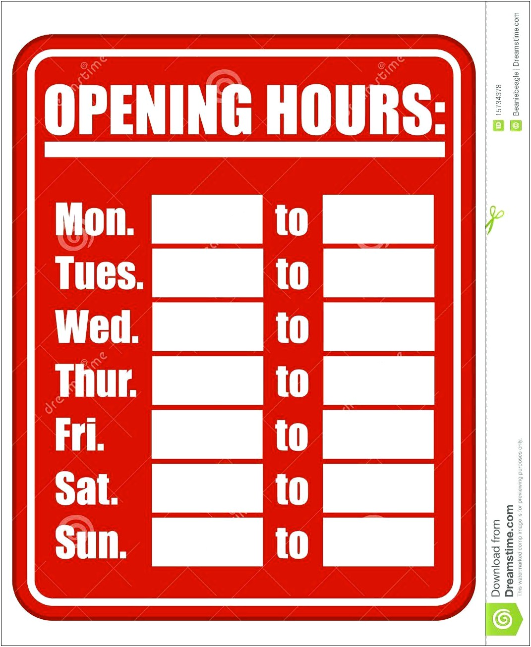 Hours Of Operation Sign Template Word