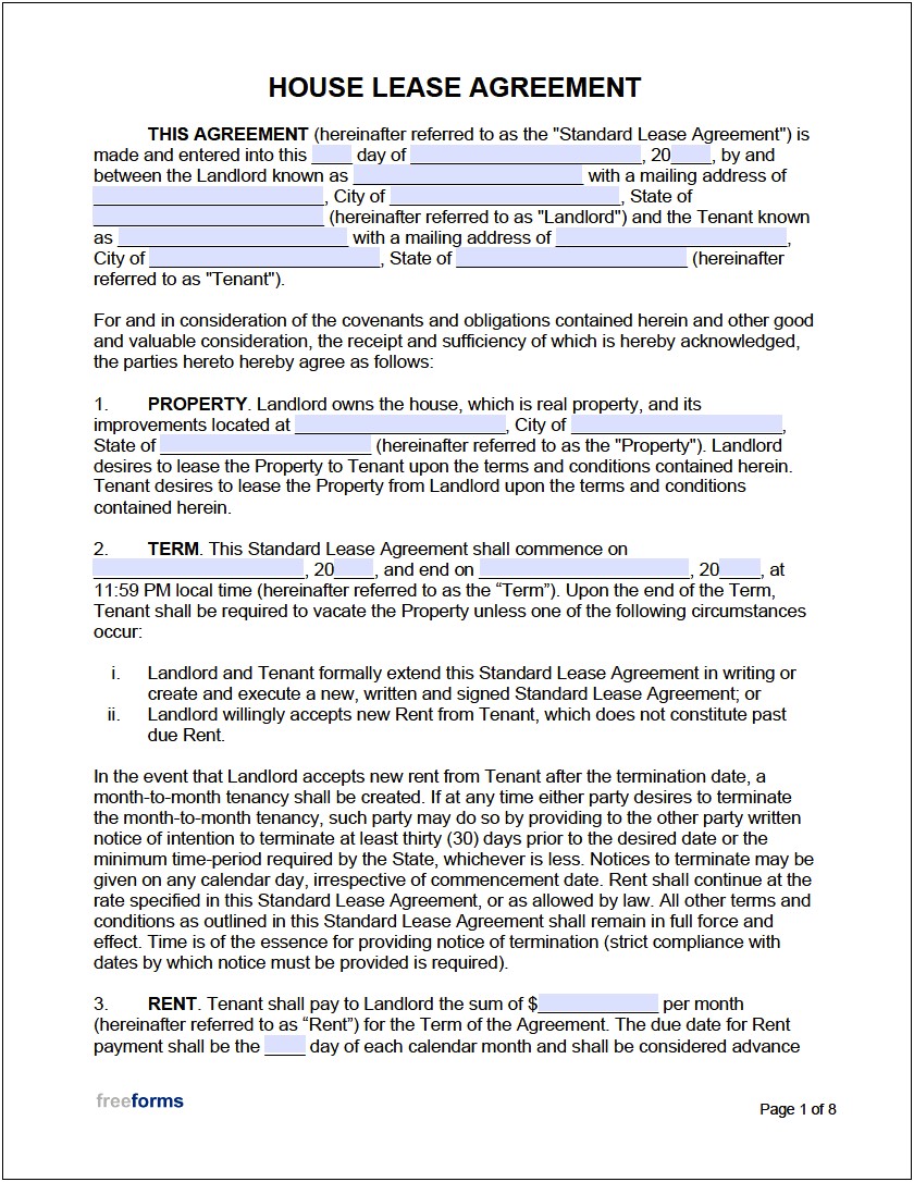House For Rent Contract Word Template