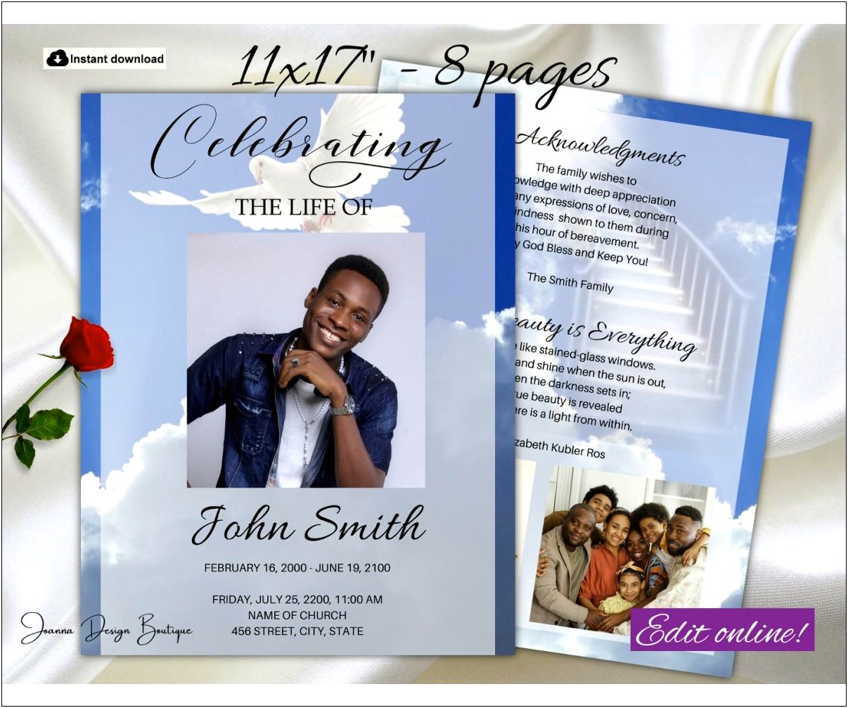 In Remembrance Funeral Program Template Download