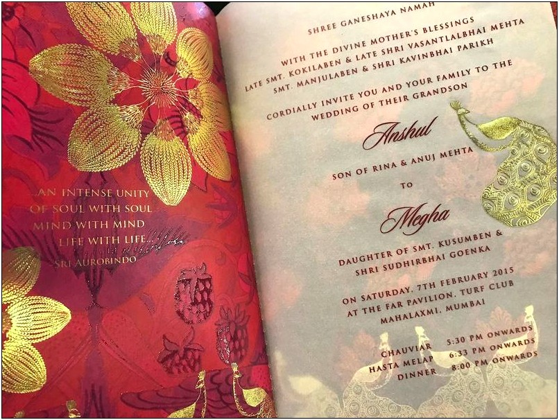 Indian Wedding Invitation Insert With Family Names