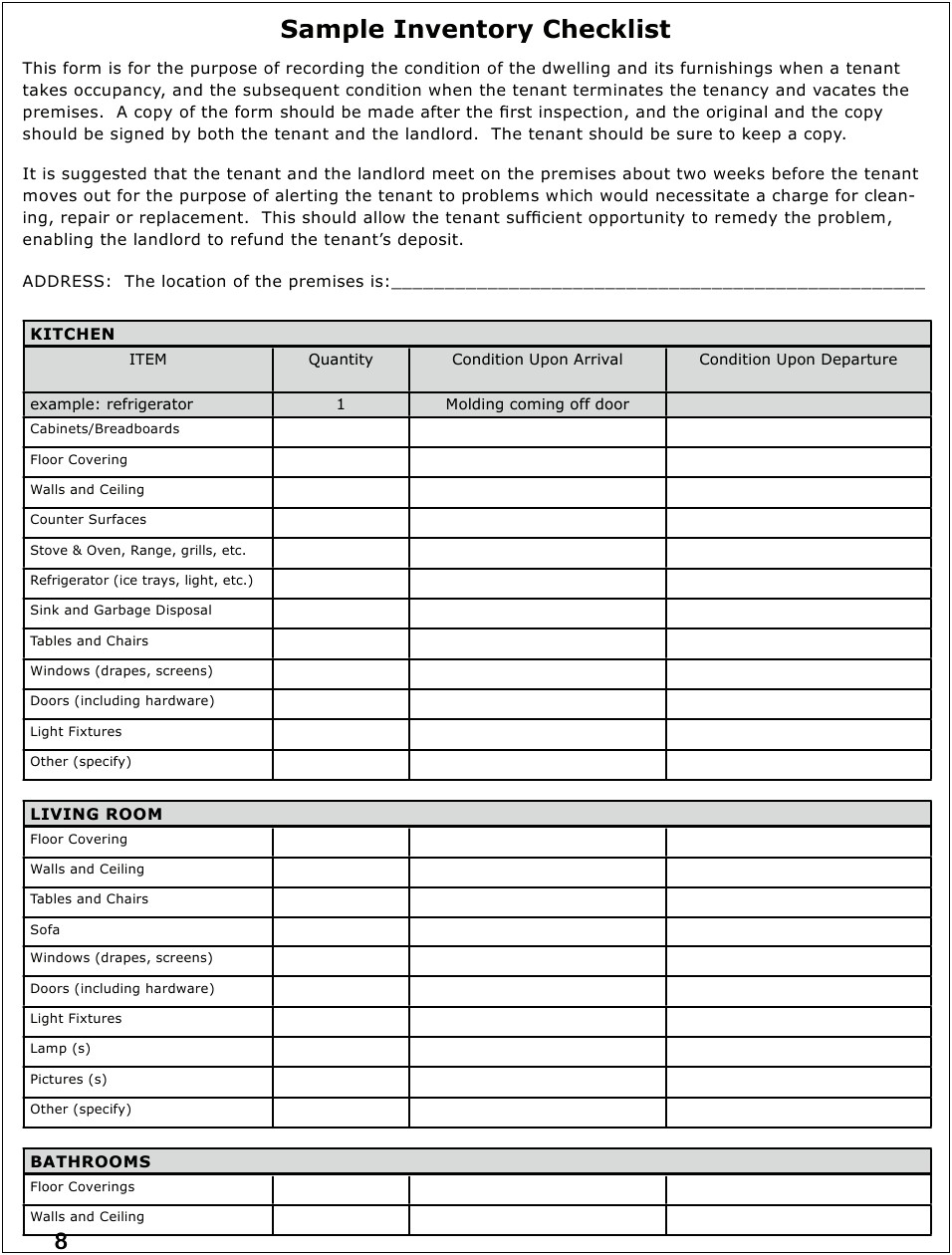 Inventory Checklist Template Word For Tenant