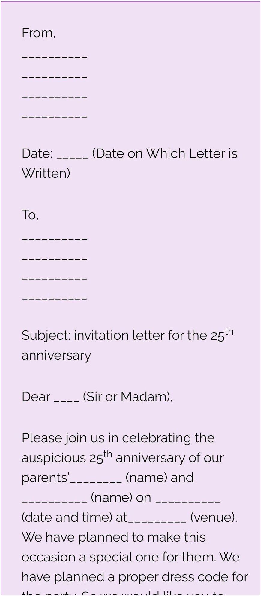 Invitation Letter For Parents Wedding Anniversary