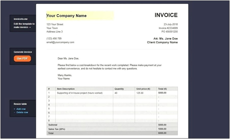 Invoice Template For Word Quickbooks Version