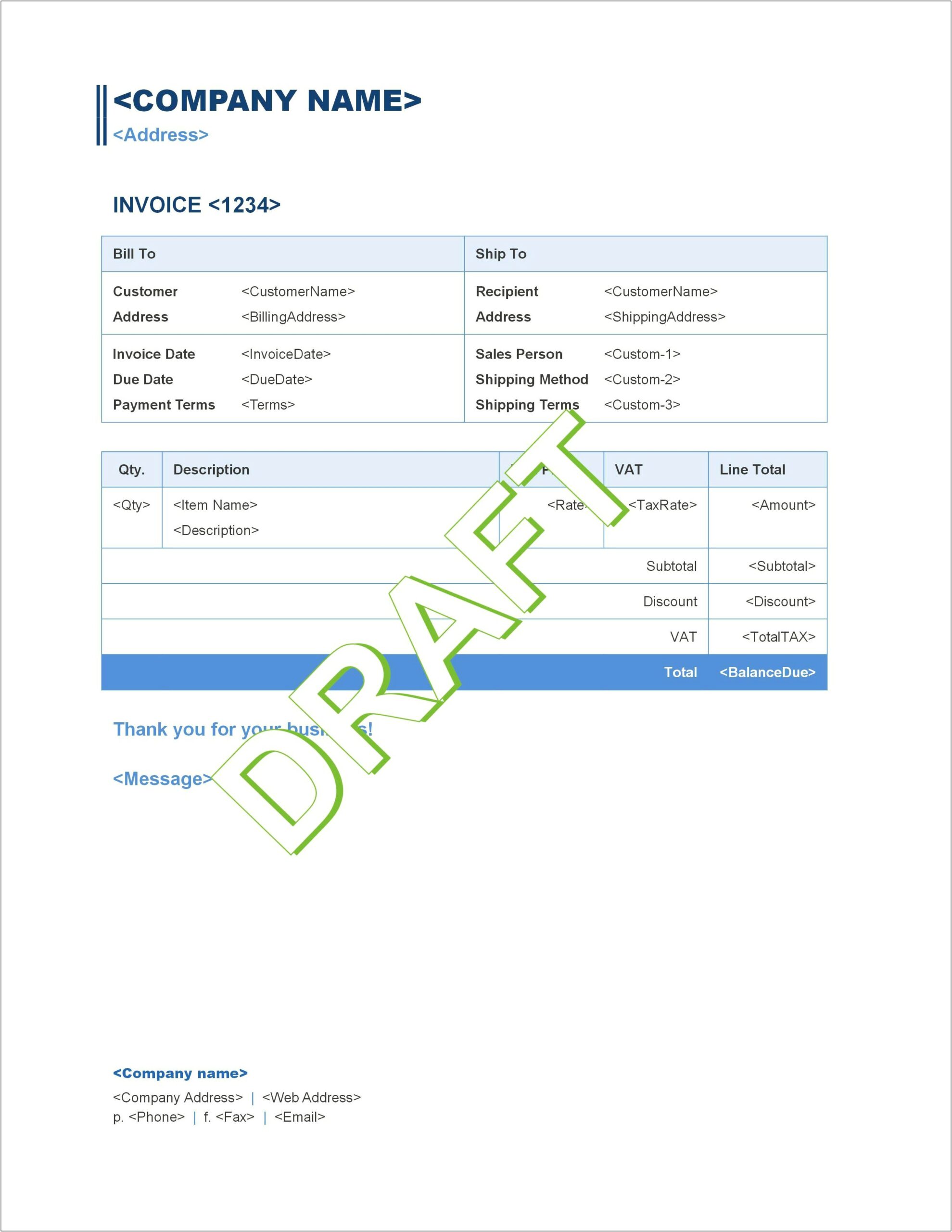 Invoice Template Free Download Quick Book