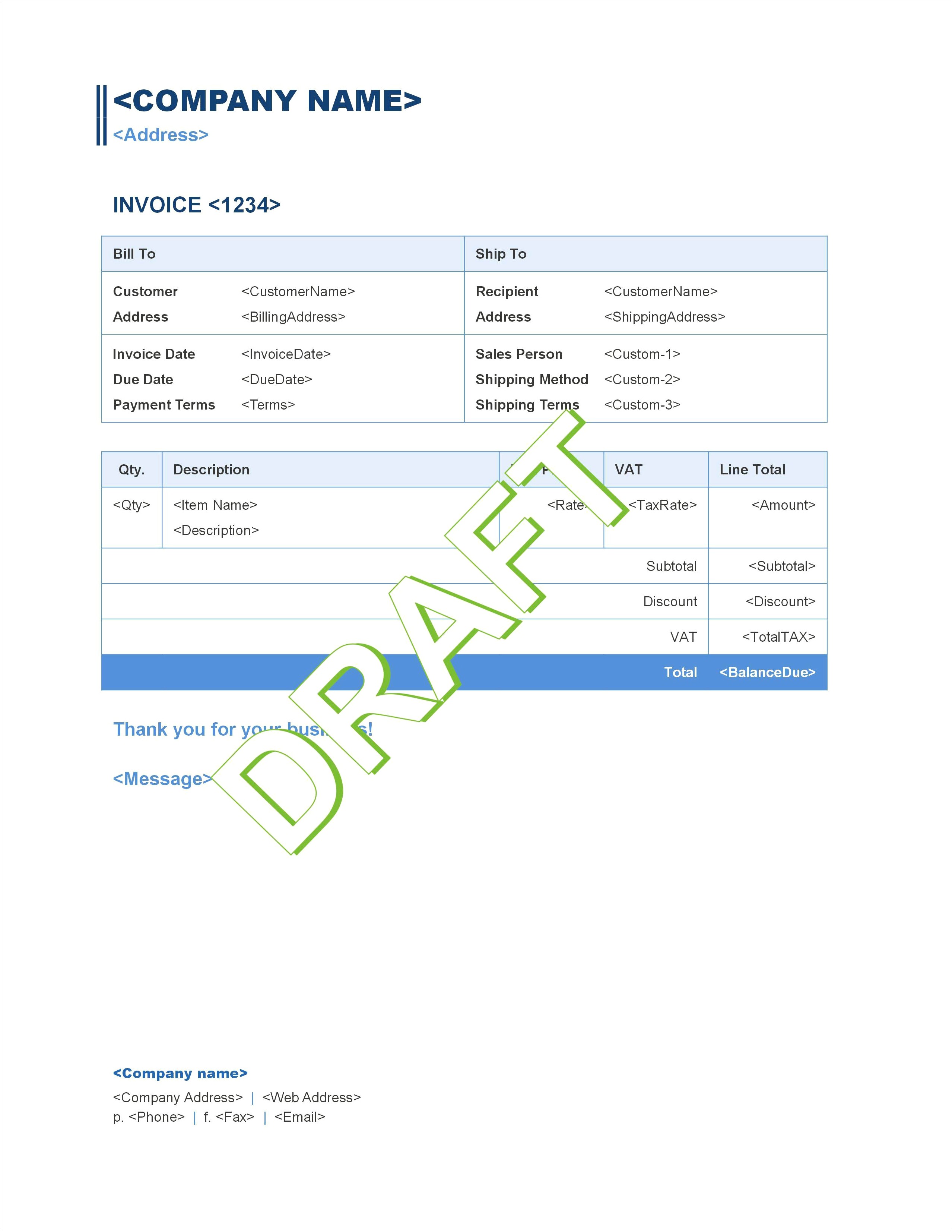 Invoice Template Free Download Quick Book