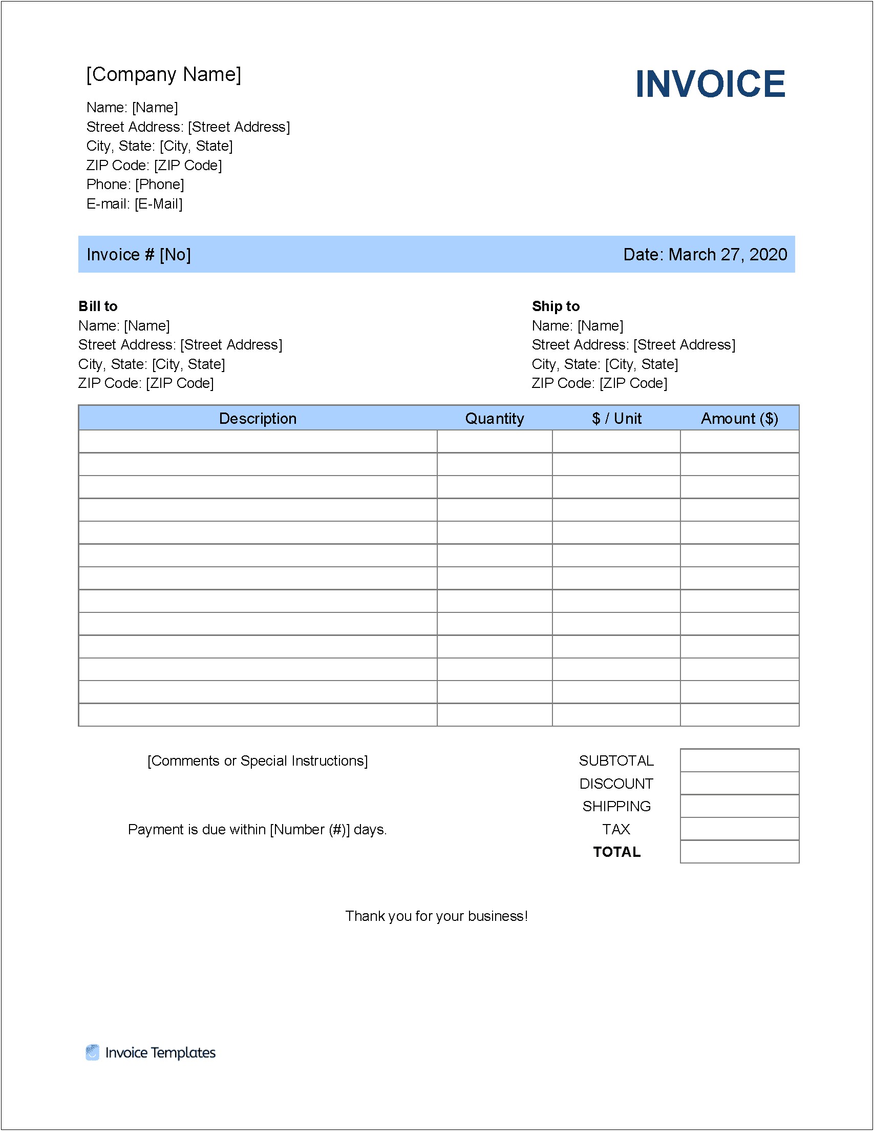 Invoice Template Free Download South Africa